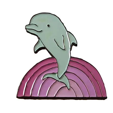 Cute Design Dolphin Enamel Pins Creative Whale Design Pins Stand with Rainbow Lapel Pins No MOQ High Quality Pins