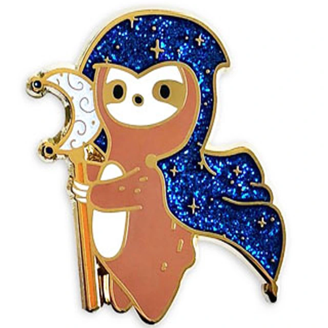 Kickstarter Creative Sloth Design Pins Hard Enamel Glitter Sloth Enamel Pins Hard Enamel Animal Metal Badges